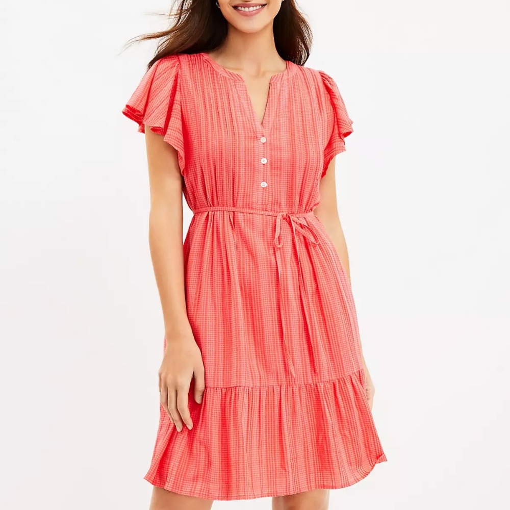 LOFT Textured Stripe Flutter Button Swing Dress